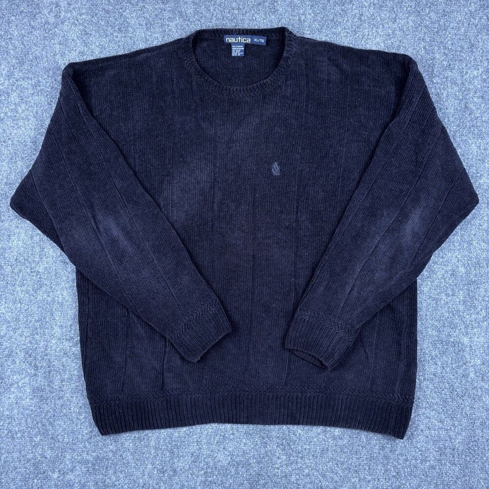 Vintage Nautica XL Black Cotton Sweater 90s Y2K Crewneck Pullover Streetwear